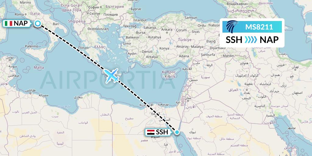 MS8211 EgyptAir Flight Map: Sharm el-Sheikh to Naples