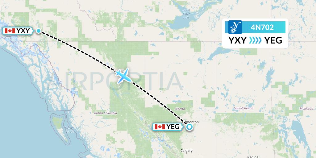 4N702 Air North Flight Map: Whitehorse to Edmonton