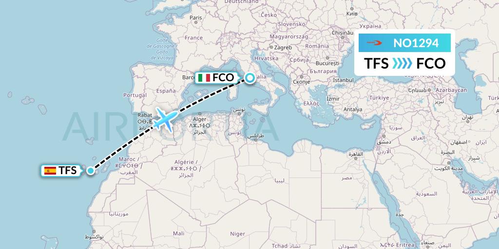 NO1294 Neos Flight Map: Tenerife to Rome