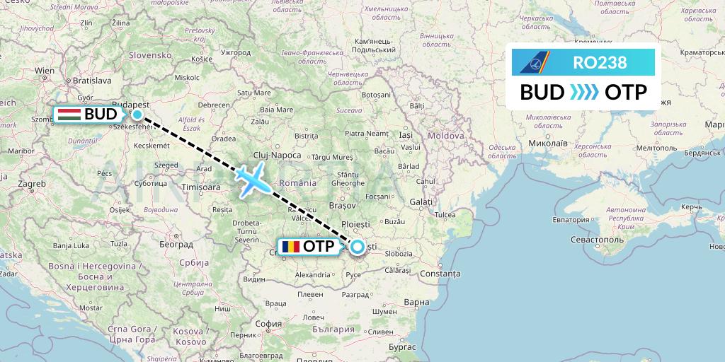 RO238 Tarom Flight Map: Budapest to Bucharest