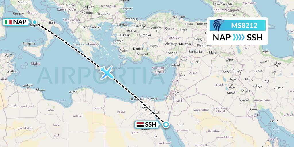 MS8212 EgyptAir Flight Map: Naples to Sharm el-Sheikh