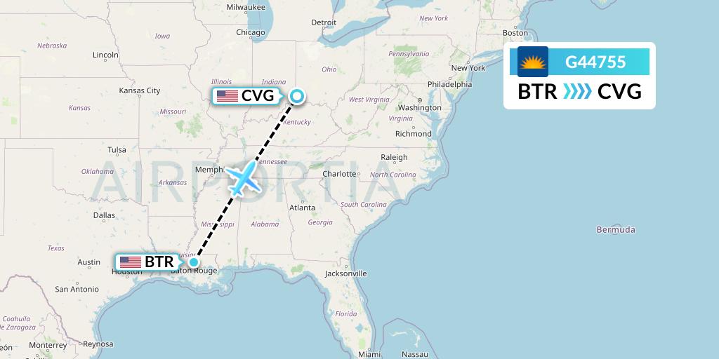 G44755 Allegiant Air Flight Map: Baton Rouge to Cincinnati