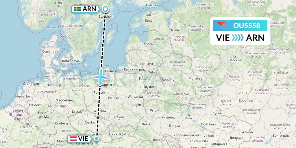 OU5558 Croatia Airlines Flight Map: Vienna to Stockholm