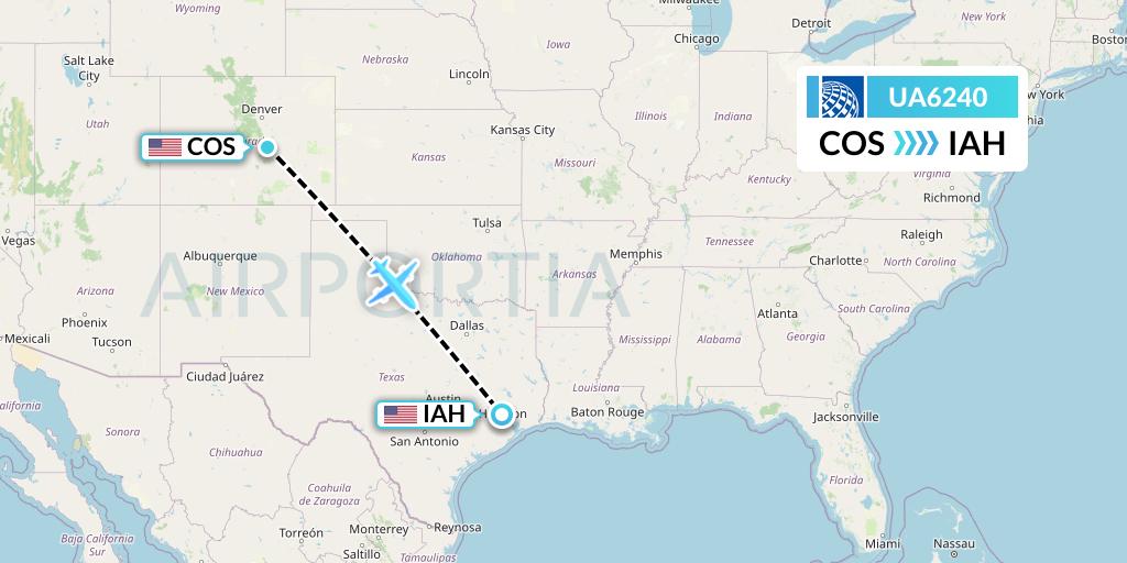 UA6240 United Airlines Flight Map: Colorado Springs to Houston