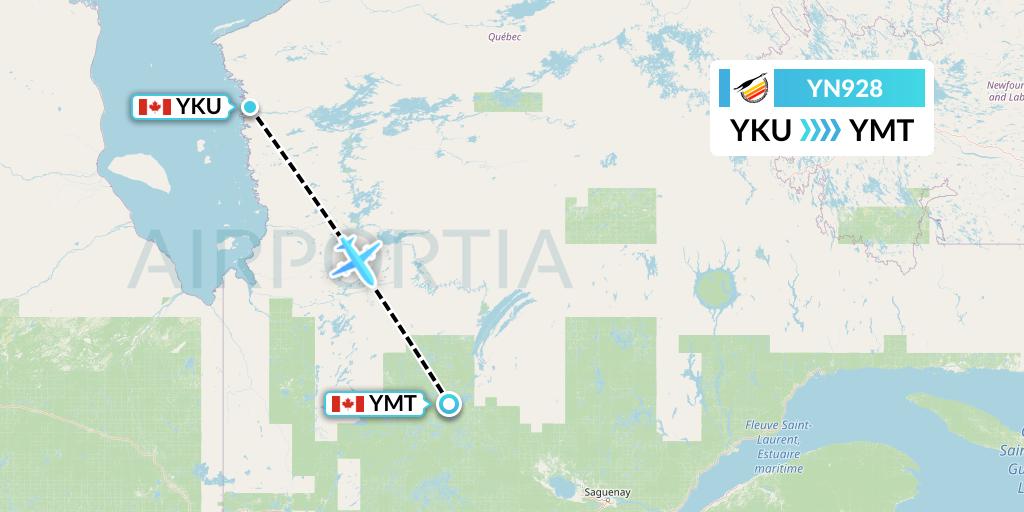 YN928 Air Creebec Flight Map: Chisasibi to Chibougamau