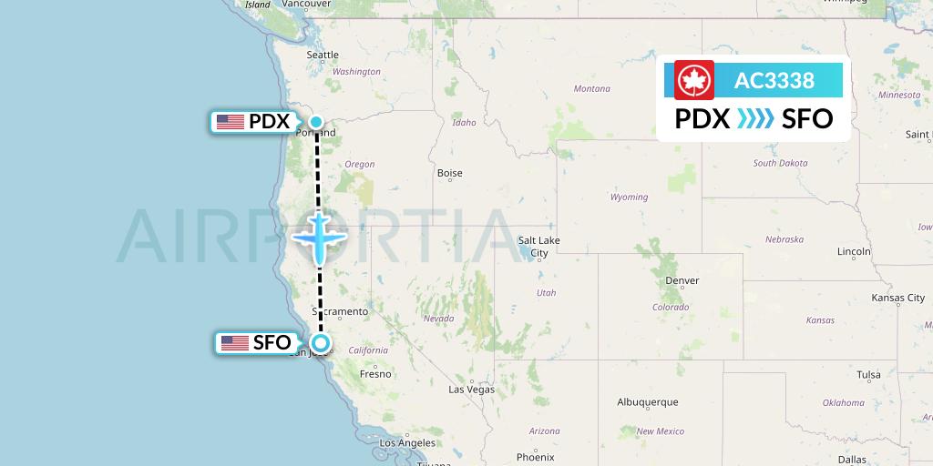 AC3338 Air Canada Flight Map: Portland to San Francisco