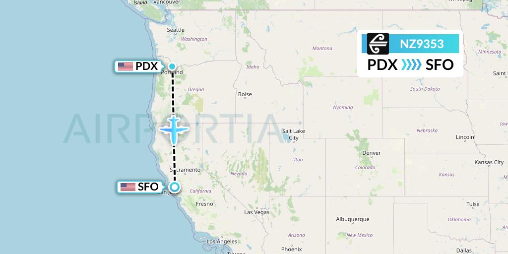 NZ9353 Air New Zealand Flight Map: Portland to San Francisco