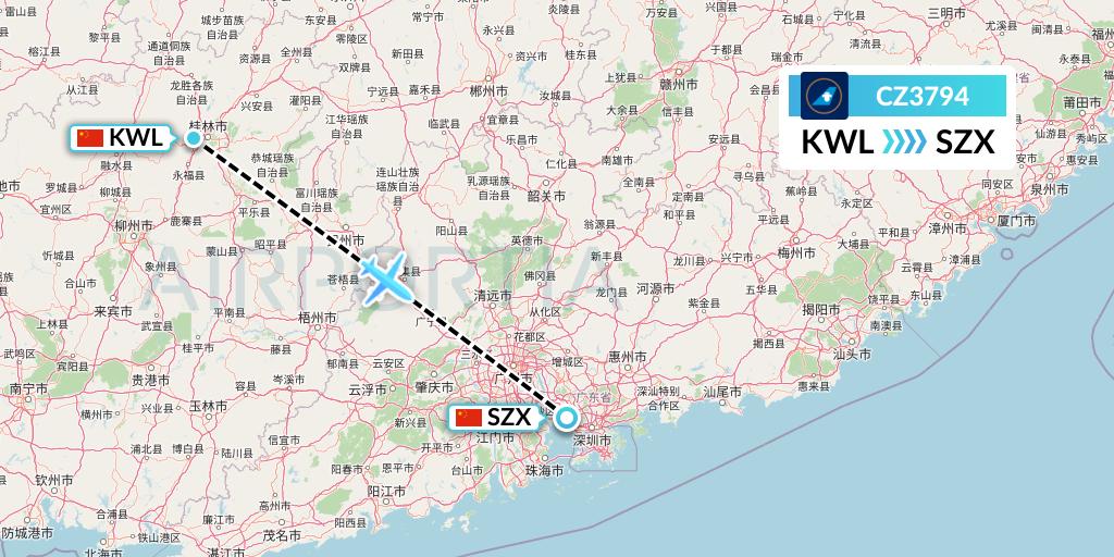 CZ3794 China Southern Airlines Flight Map: Guilin to Shenzhen