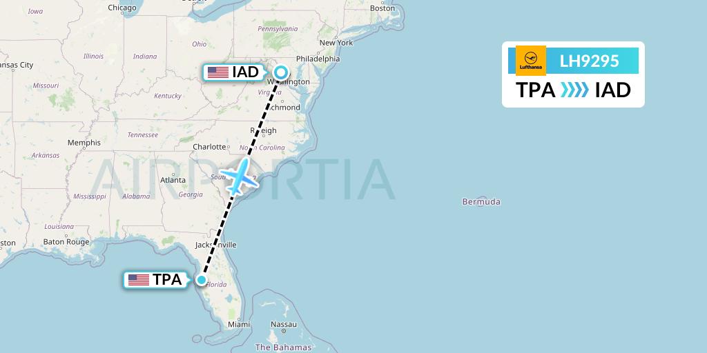 LH9295 Lufthansa Flight Map: Tampa to Washington