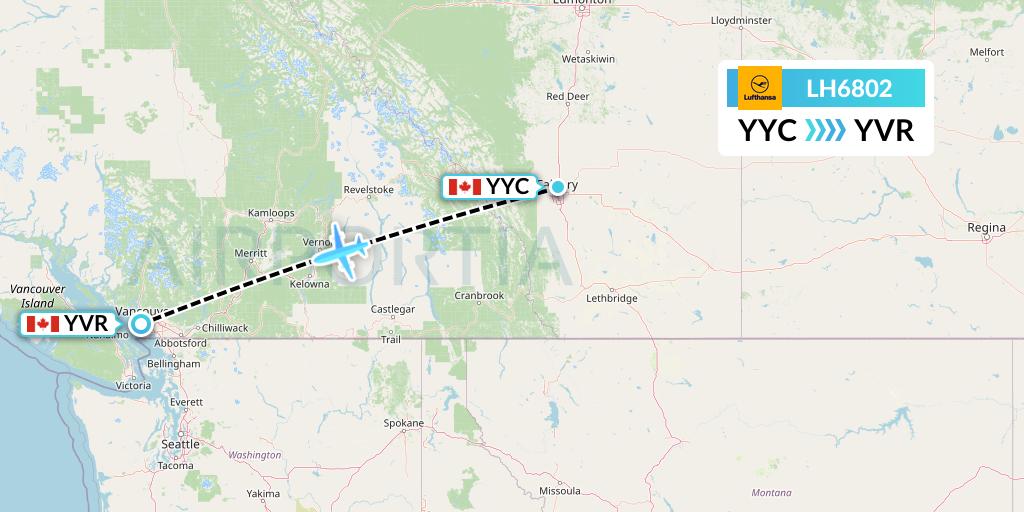 LH6802 Lufthansa Flight Map: Calgary to Vancouver