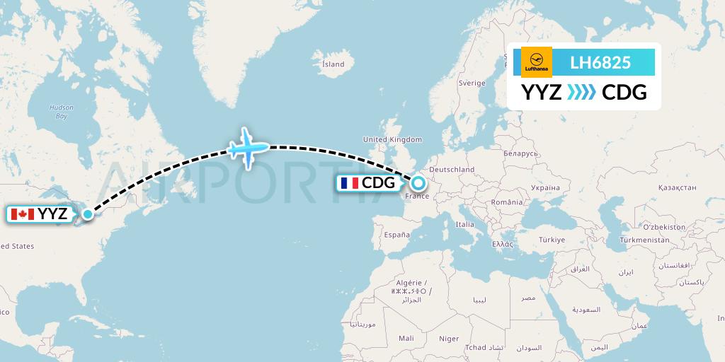 LH6825 Lufthansa Flight Map: Toronto to Paris