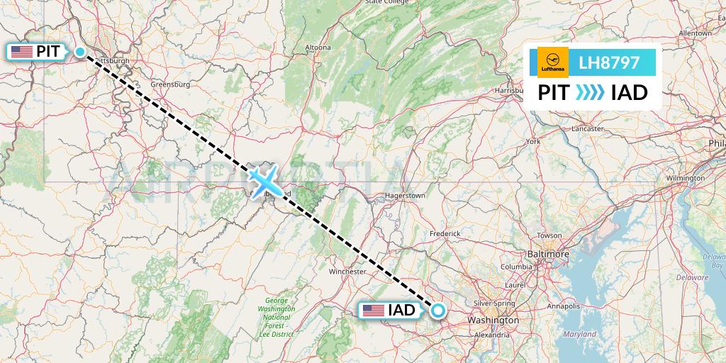 LH8797 Lufthansa Flight Map: Pittsburgh to Washington