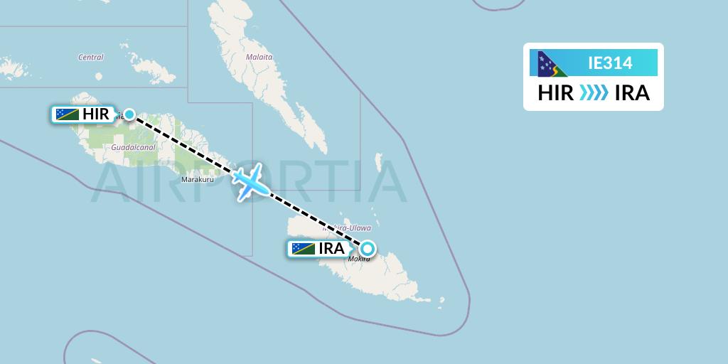 IE314 Solomon Airlines Flight Map: Honiara to Kirakira
