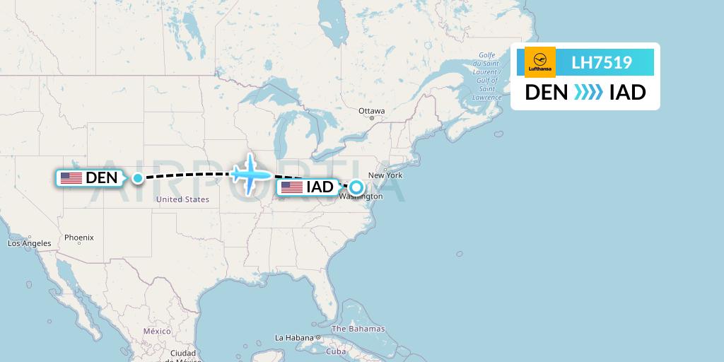 LH7519 Lufthansa Flight Map: Denver to Washington