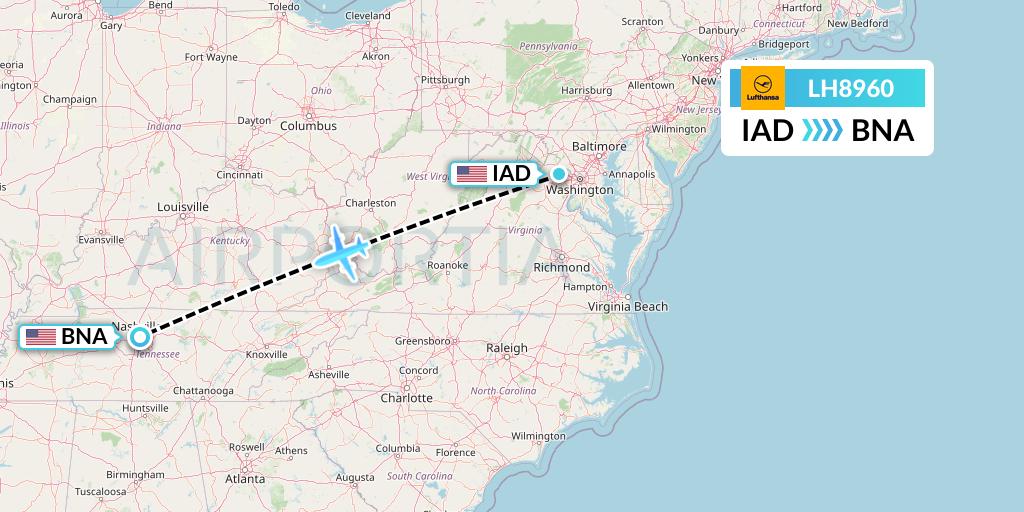 LH8960 Lufthansa Flight Map: Washington to Nashville