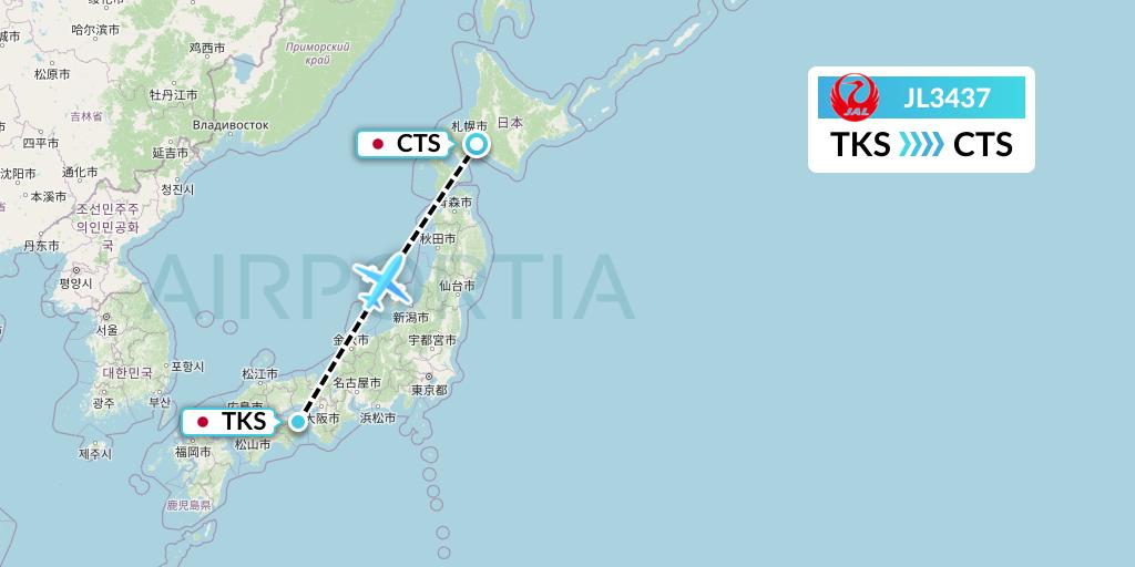 JL3437 Japan Airlines Flight Map: Tokushima to Sapporo