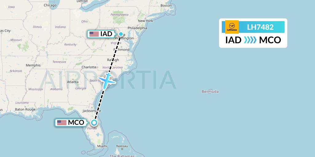 LH7482 Lufthansa Flight Map: Washington to Orlando