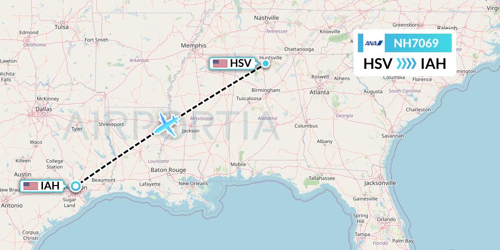 NH7069 All Nippon Airways Flight Map: Huntsville to Houston