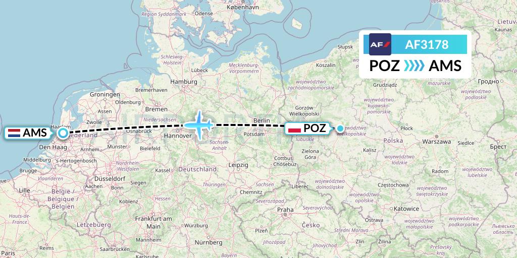 AF3178 Air France Flight Map: Poznan to Amsterdam