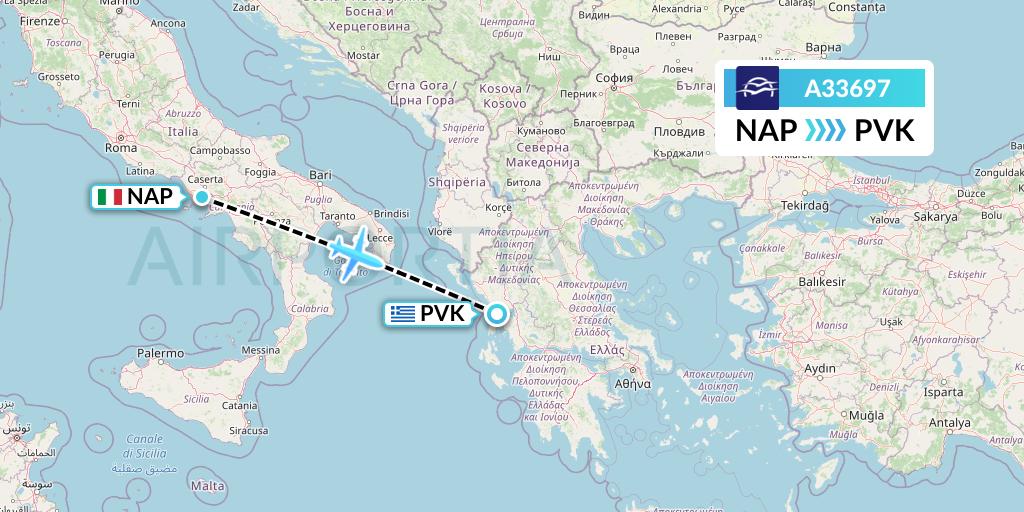 A33697 Aegean Airlines Flight Map: Naples to Preveza