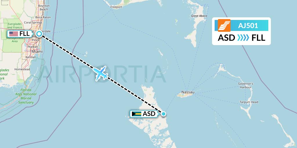 AJ501 Aztec Airways Flight Map: Bahamas to Fort Lauderdale