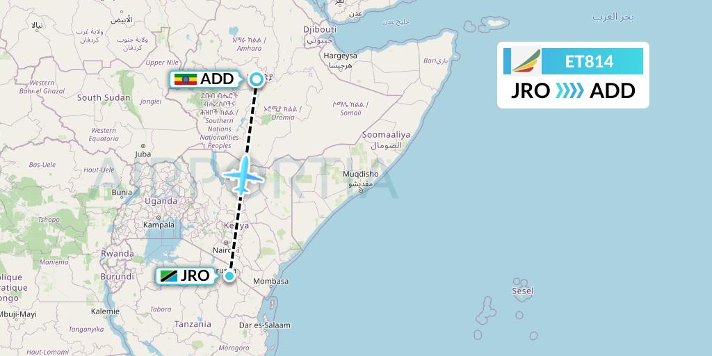 ET814 Ethiopian Airlines Flight Map: Kilimanjaro to Addis Ababa