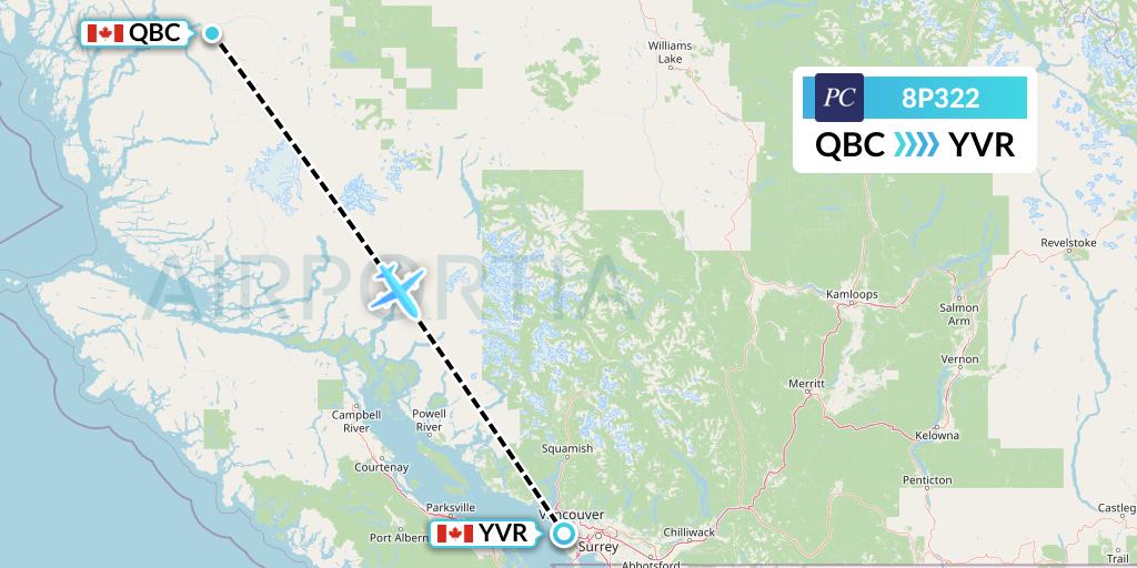 8P322 Pacific Coastal Airlines Flight Map: Bella Coola to Vancouver