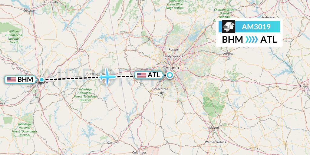 AM3019 Aeromexico Flight Map: Birmingham to Atlanta