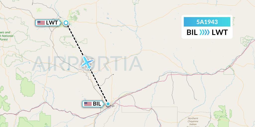 5A1943 Alpine Air Express Flight Map: Billings to Lewistown