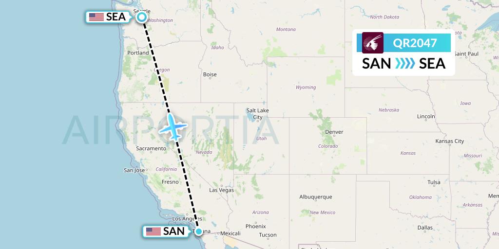 QR2047 Qatar Airways Flight Map: San Diego to Seattle