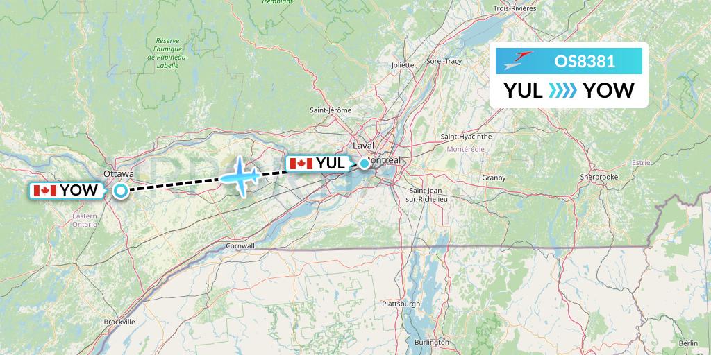 OS8381 Austrian Airlines Flight Map: Montreal to Ottawa