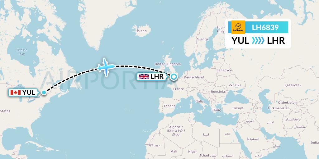 LH6839 Lufthansa Flight Map: Montreal to London