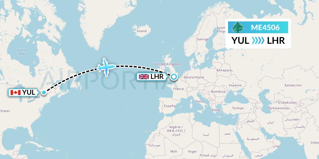 ME4506 MEA Flight Map: Montreal to London