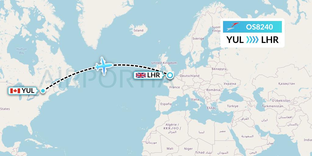 OS8240 Austrian Airlines Flight Map: Montreal to London