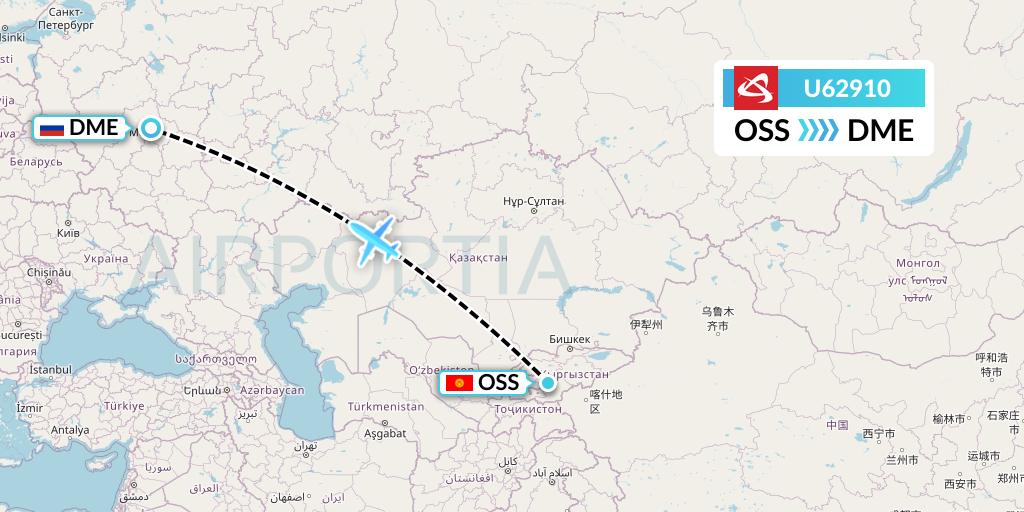 U62910 Ural Airlines Flight Map: Osh to Moscow