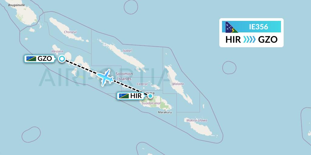 IE356 Solomon Airlines Flight Map: Honiara to Gizo