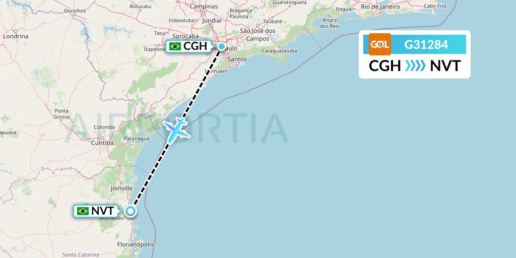 G31284 GOL Transportes Aeros Flight Map: Sao Paulo to Navegantes