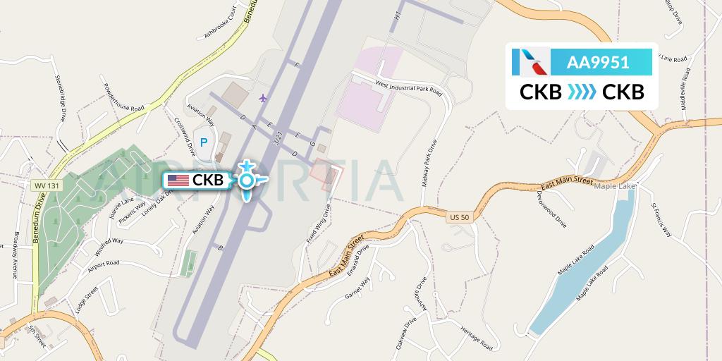 AA9951 American Airlines Flight Map: Clarksburg to Clarksburg