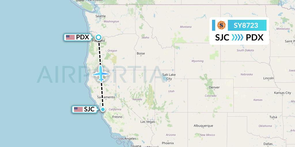 SY8723 Sun Country Airlines Flight Map: San Jose to Portland