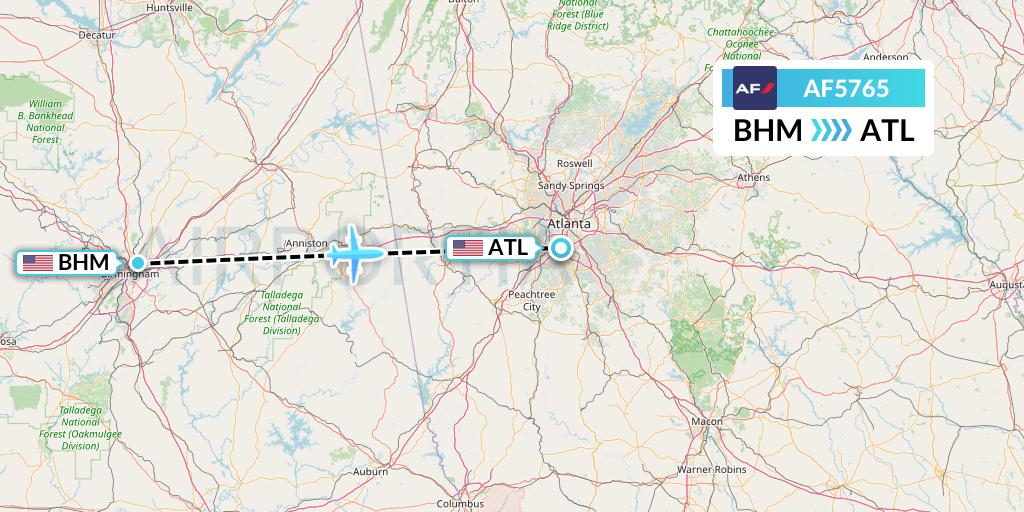 AF5765 Air France Flight Map: Birmingham to Atlanta
