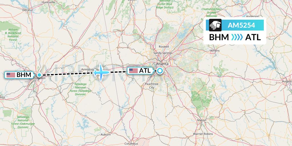 AM5254 Aeromexico Flight Map: Birmingham to Atlanta