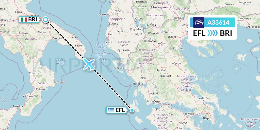 A33614 Aegean Airlines Flight Map: Kefalonia to Bari