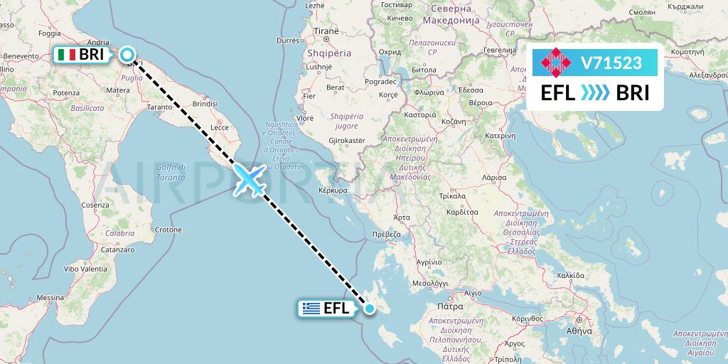 V71523 Volotea Flight Map: Kefalonia to Bari