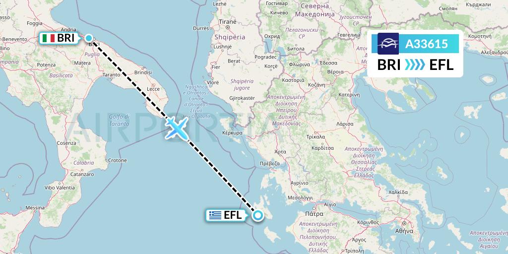 A33615 Aegean Airlines Flight Map: Bari to Kefalonia