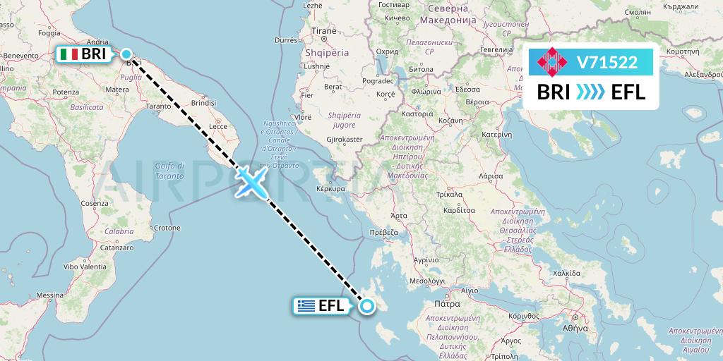 V71522 Volotea Flight Map: Bari to Kefalonia