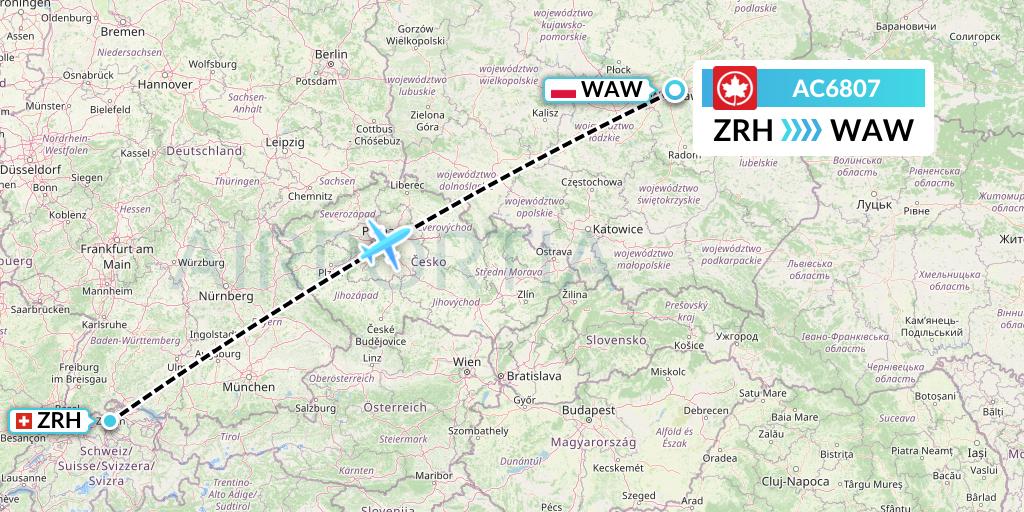AC6807 Air Canada Flight Map: Zurich to Warsaw