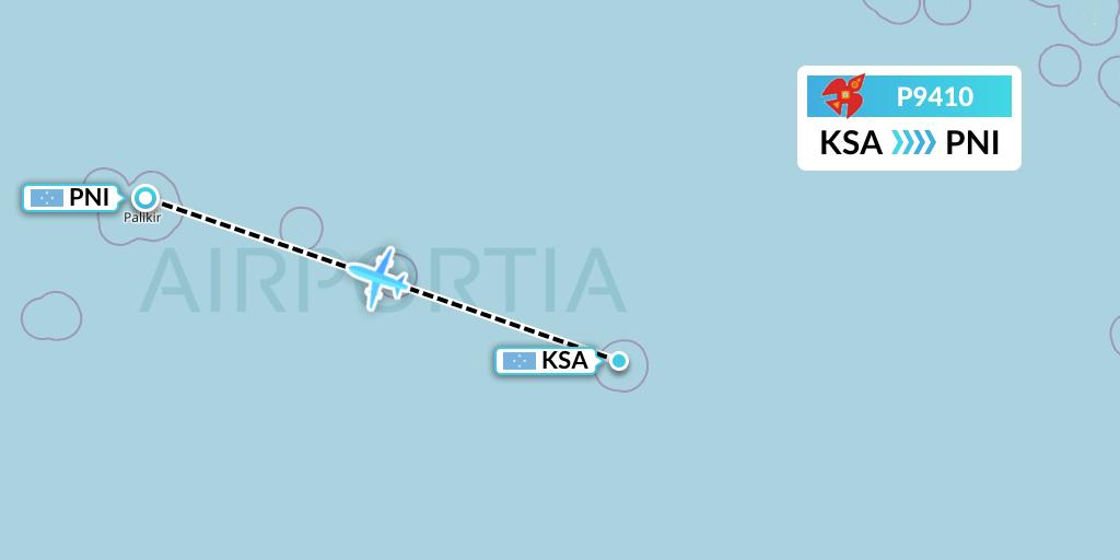 P9410 Asia Pacific Airlines Flight Map: Kosrae to Pohnpei