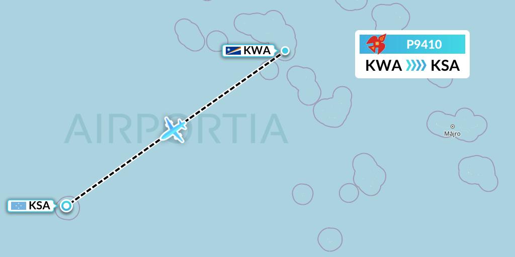 P9410 Asia Pacific Airlines Flight Map: Kwajalein to Kosrae