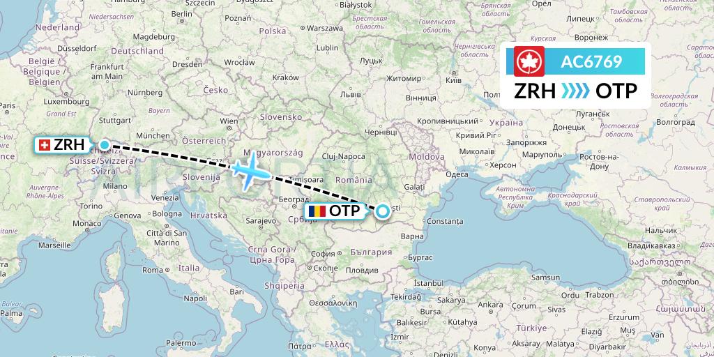 AC6769 Air Canada Flight Map: Zurich to Bucharest