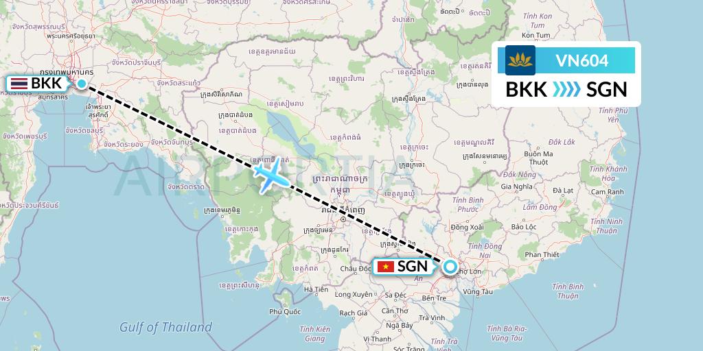 VN604 Vietnam Airlines Flight Map: Bangkok to Ho Chi Minh City